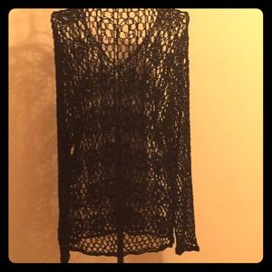 $⬇️ EUC Black Boutique Sheer Crocheted Beaded Wrap